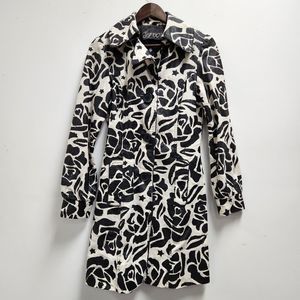 Spoom Womens Button Front Trench Coat Size S Linen Blend Black White Lined